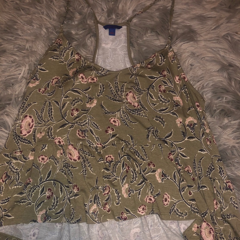 Olive green floral tank top , women’s size large